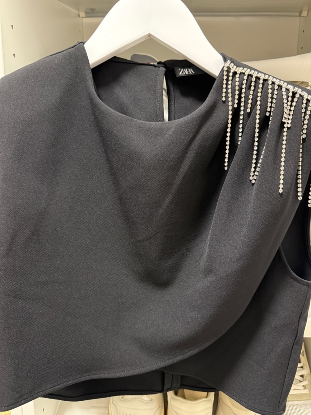 Zara Black One-Shoulder Dress with Rhinestone Fringe